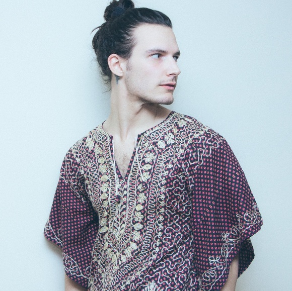 Red & Cream Mustaqeem Kaftan - Size M (Vintage) - Picture 2 of 2